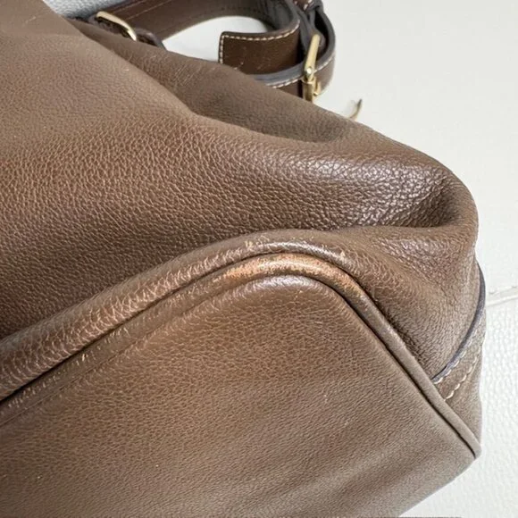 Dooney & Bourke Drawstring Bucket Bag Pebbled Leather Brown Grommets Tassels - Picture 9 of 13